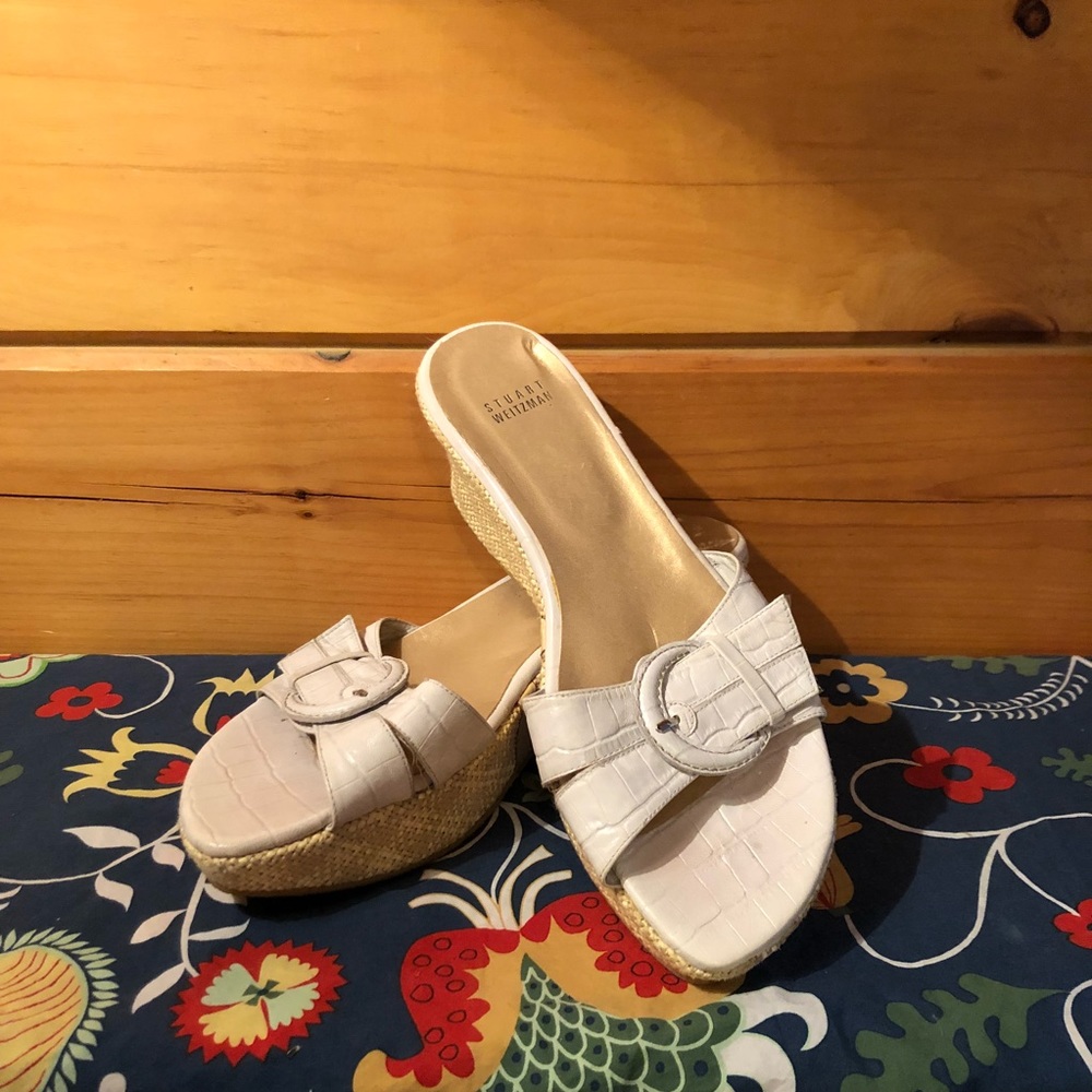 Stuart Weitzman Raffia Croc Sandals 9.5